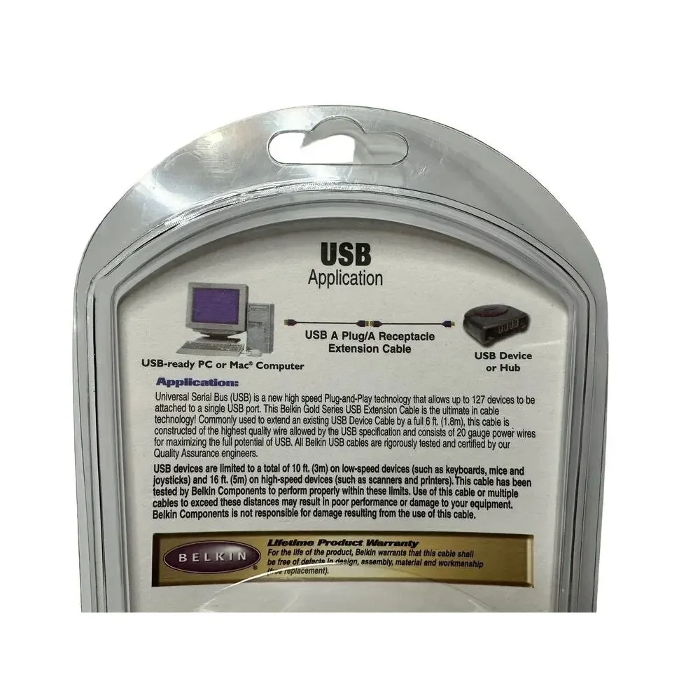 Belkin USB 24K Gold Series 6 Foot Cable Cord P42365 NEW NIB F3U134-06-GLD A Plug